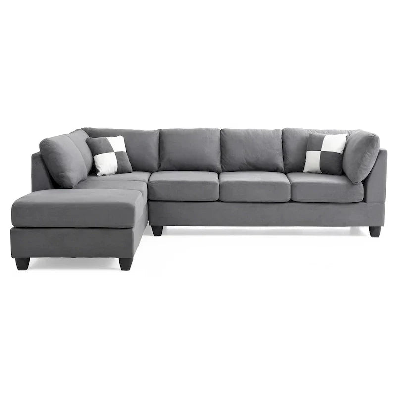 Malone 111-Inch Suede 4-Seater Sectional Sofa with Two Throw Pillows - Dimensions: 111L x 78W x 34H - image 31