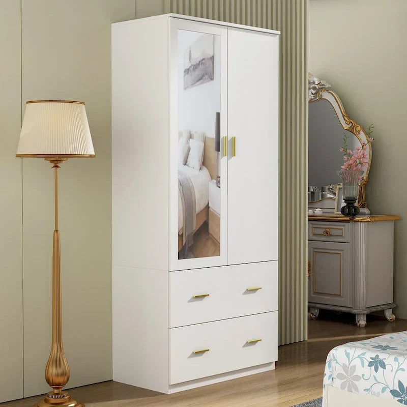 Modern Wardrobe Armoire with Mirror Door Hanging Rod and Drawers - image 6