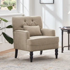 Set of 2 Arm Chair Upholstered Button Tufted Accent Chair with Lumbar Pillow Beige/ Grey/ Light Blue - image 34