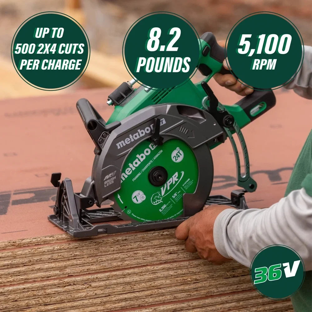Metabo HPT 36V MultiVolt 7-1/4 Inch Rear Handle Circular Saw, Lightweight Design, Up to 500 2x4 Cuts Per Charge, 53- Adjustable Bevel Capacity - image 4