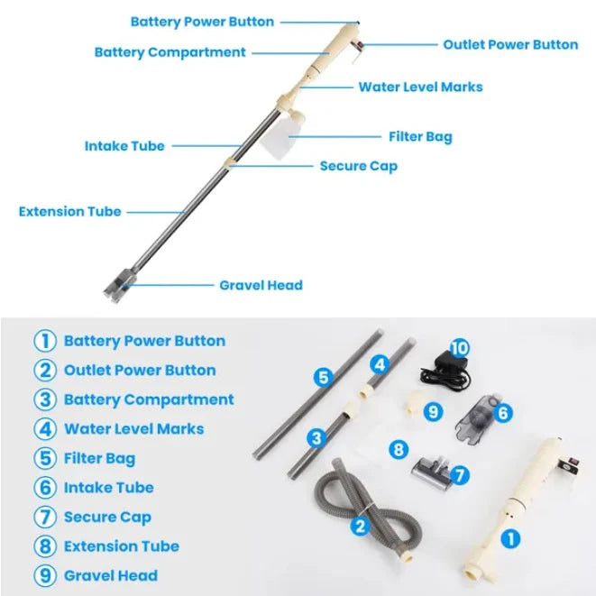 Multi Functional Electric Aquarium Gravel Cleaner Kit Fish Tank Vacuum Water Changer - image 4
