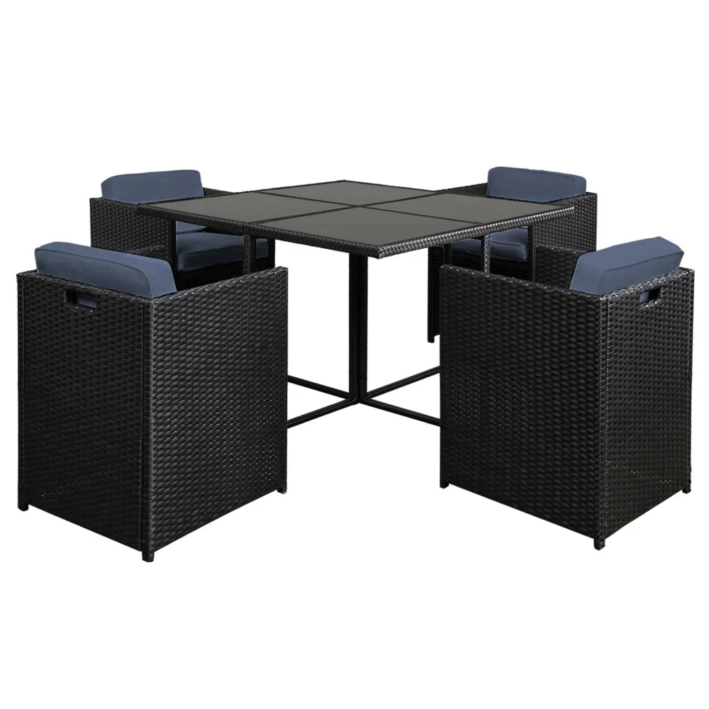 Gardeon Outdoor Dining Set 5 Piece Wicker Table Chairs Setting Black - image 1