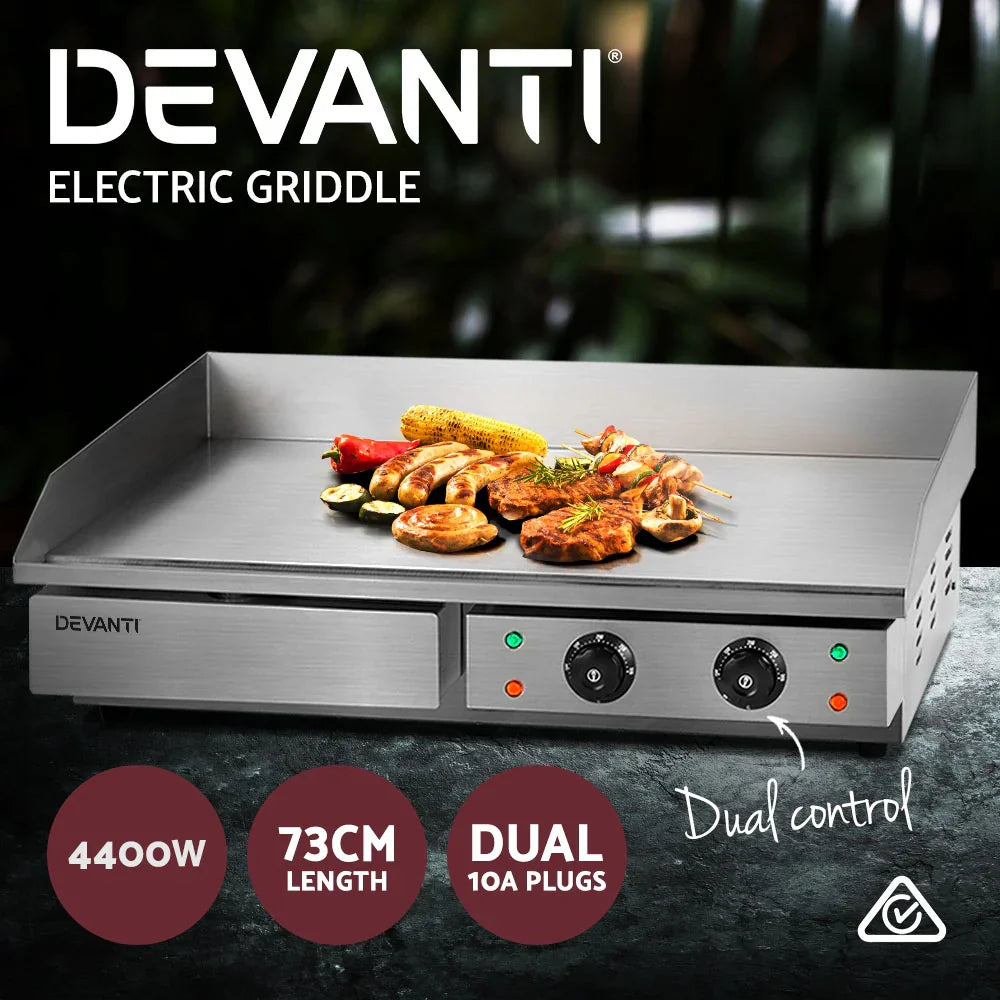Devanti 73cm Commercial Electric Griddle BBQ Grill Plate 4400W Silver - image 5