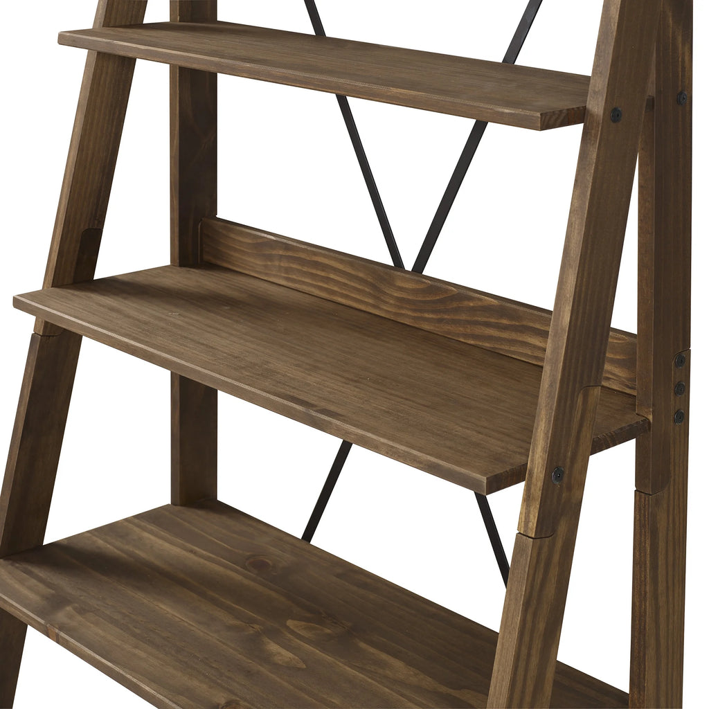 Walker Edison Solid Wood 4-Shelf Ladder Bookshelf, Brown - image 2