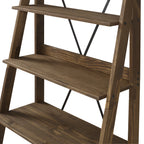 Walker Edison Solid Wood 4-Shelf Ladder Bookshelf, Brown - image 2