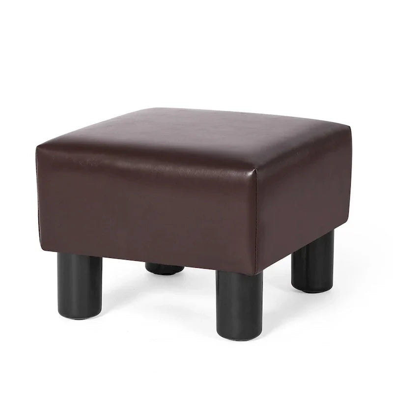 Square Footrest Stool with Upholstered Seat and Wooden Legs - image 12