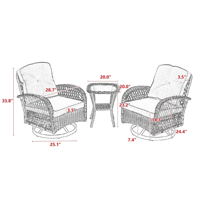 3 Pieces Outdoor Swivel Rocker Patio Chairs, 360 Degree Rocking Patio Conversation Set - image 6