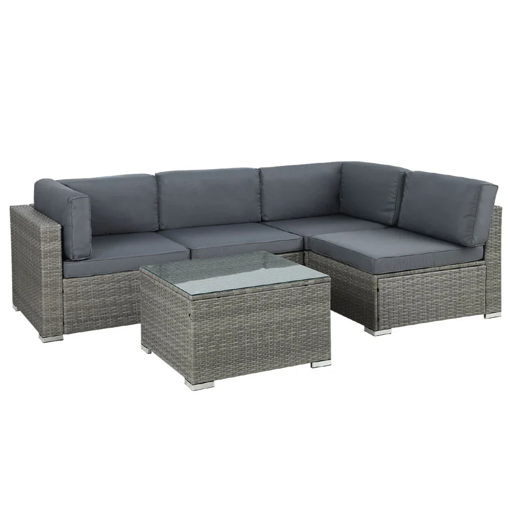 Gardeon 5-Piece Outdoor Sofa Set Wicker Couch Lounge Setting 4 Seater Grey - image 1