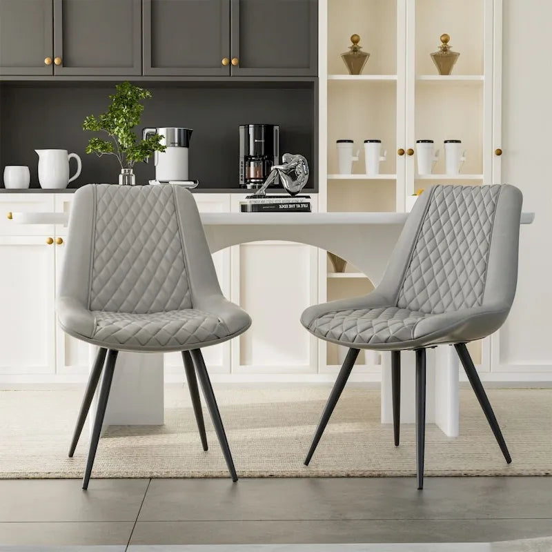Set of 2 Leather Dining Chairs with Metal Legs - image 1