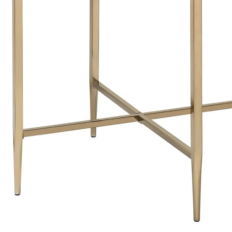 Gray and Gold End Table with Oval Marble Top and X-Shaped Base - image 4