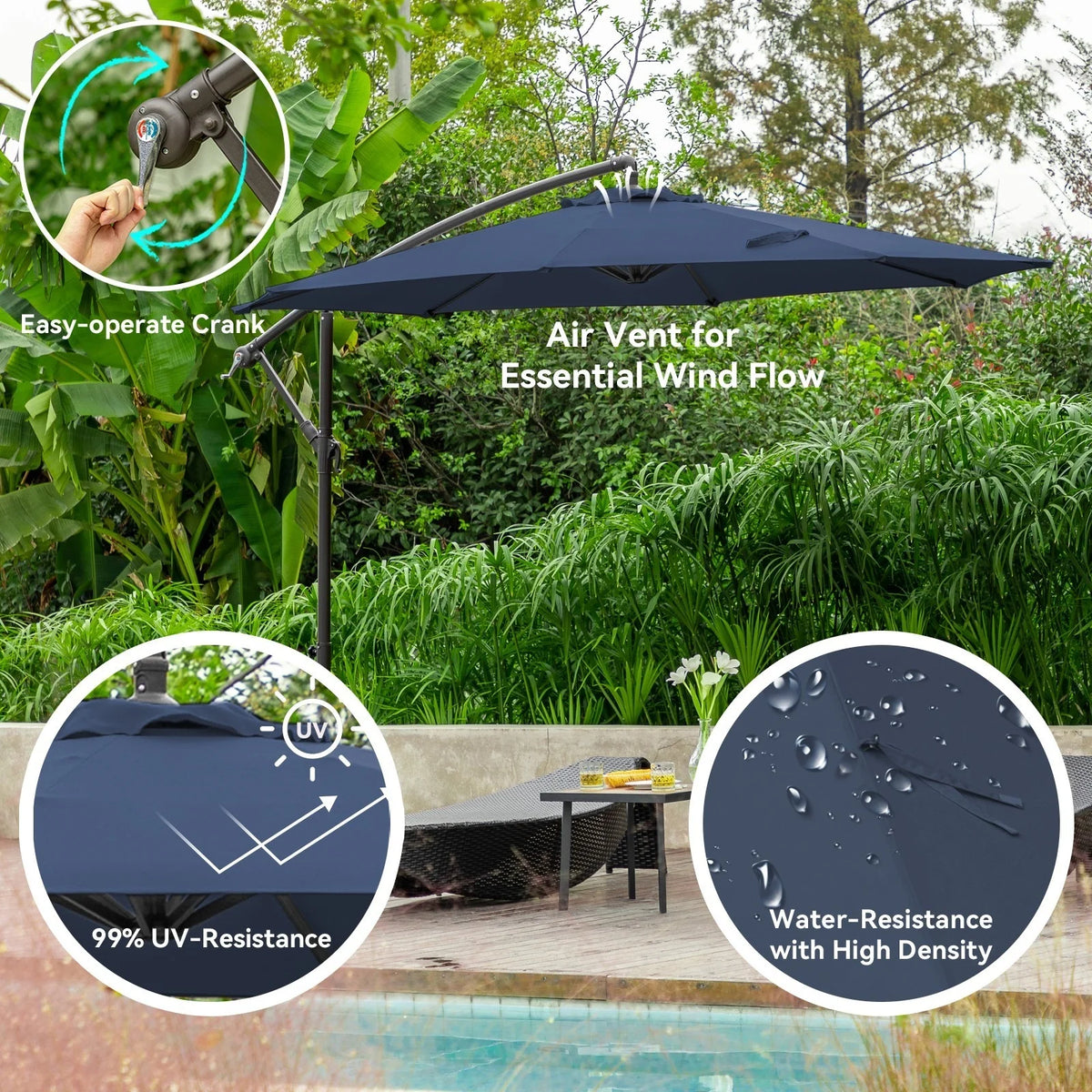 JUSTLET 10ft Heavy Duty Patio Hanging Offset Cantilever Patio Umbrella W/ 4-Piece Base Included Included, Beige - image 36