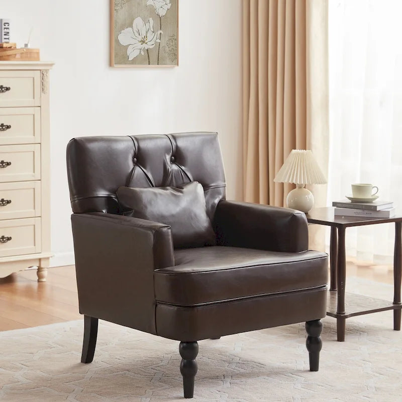 Set of 2 Arm Chair Upholstered Button Tufted Accent Chair with Lumbar Pillow Beige/ Grey/ Light Blue - image 4