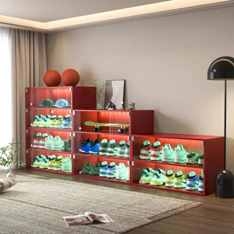 LED-Illuminated Glass Door Shoe Storage Cabinet for Sneakers - image 5
