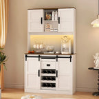 Rustic White Farmhouse Bar Cabinet with Sliding Barn Door - Spacious Kitchen Buffet and Coffee Bar Sideboard Table - image 9