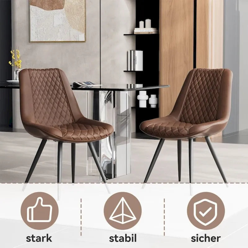 Set of 2 Leather Dining Chairs with Metal Legs - image 14