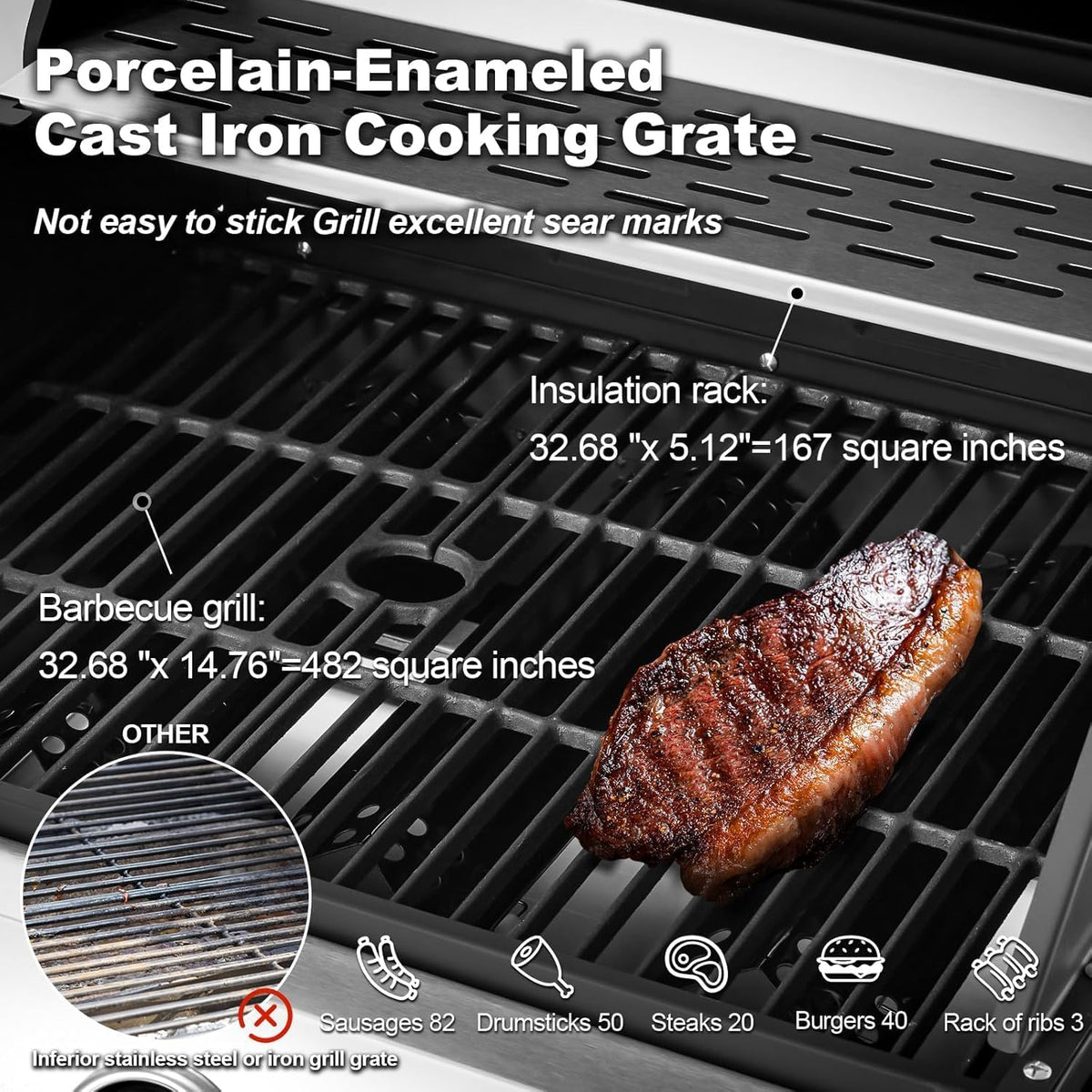 Upgraded 4 Burner BBQ Propane Gas Grill with Cast Iron Grates & Side Stove, 44,000 BTU Stainless Steel Burner Barbecue Grill for Patio, Camping, Outdoor Cooking. - image 11
