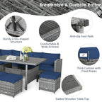 7 Pcs Rattan Patio Dining Furniture Sectional Sofa Set with Dining Table, Ottomans & Cushions - image 31