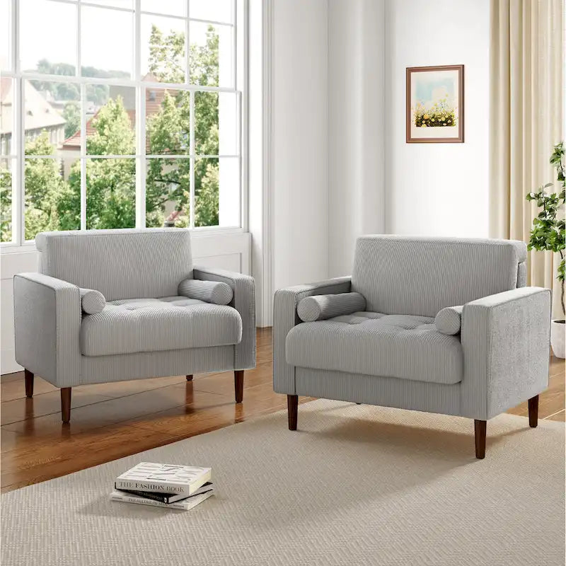 Set of 2 Modern Wide Armchairs in Corduroy - Accent Chairs - image 36