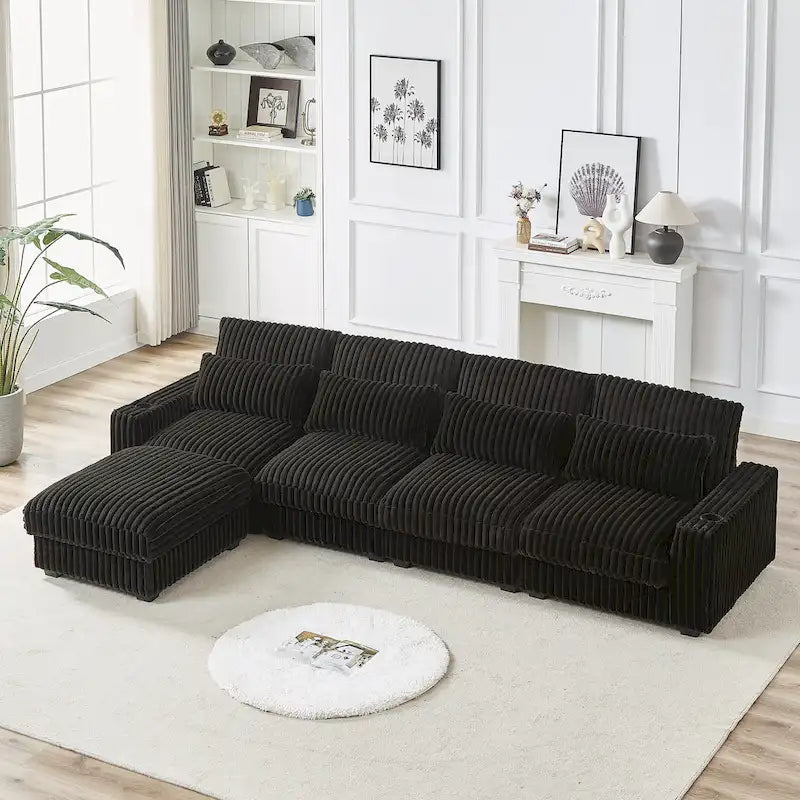 126W Large L-Shaped Corduroy Sofa with USB Charging Port - image 3