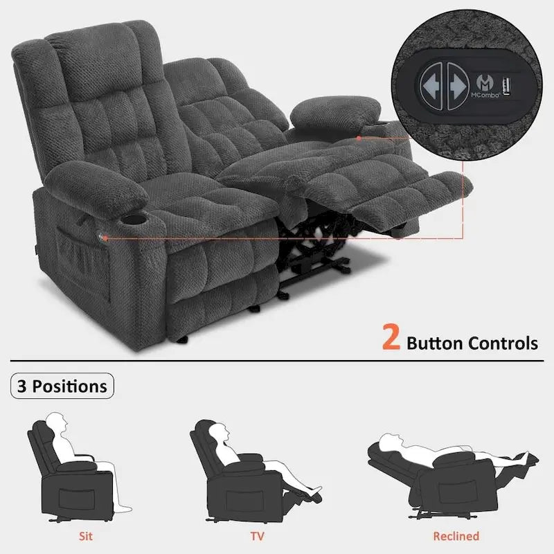 MCombo Power Loveseat Recliner, Electric Reclining Loveseat Sofa with Heat and Vibration, Cupholders, USB Charge Ports RS6314 - image 17