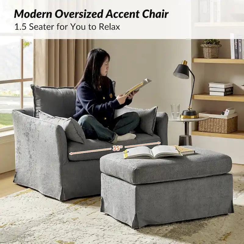 Sophie Contemporary Oversized Slipcovered Armchair and Ottoman with Lockable Rear Wheels - image 27
