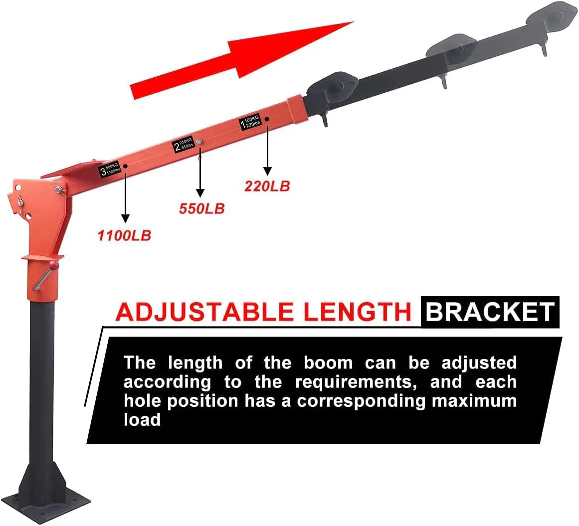 Pismire Winch Versatile 0.5T Folding Truck-Mounted Bed Crane Hoist Lift Pickup with Electric Winch 3500 lb 12V, Painted Steel 1100 lb Pickup 360 Swivel Base - image 5