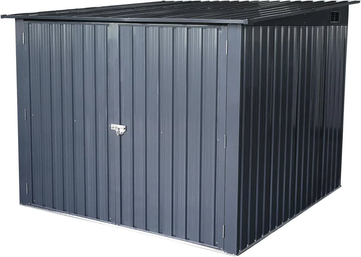5-foot outdoor steel bicycle storage shed with a sloping roof and 4 bicycle tracks. Bicycle storage shed, black version. - image 1