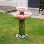 Luxenhome Solar Powered Pink Flower 2 - Tier Resin Birdbath Fountain with Lights - image 3
