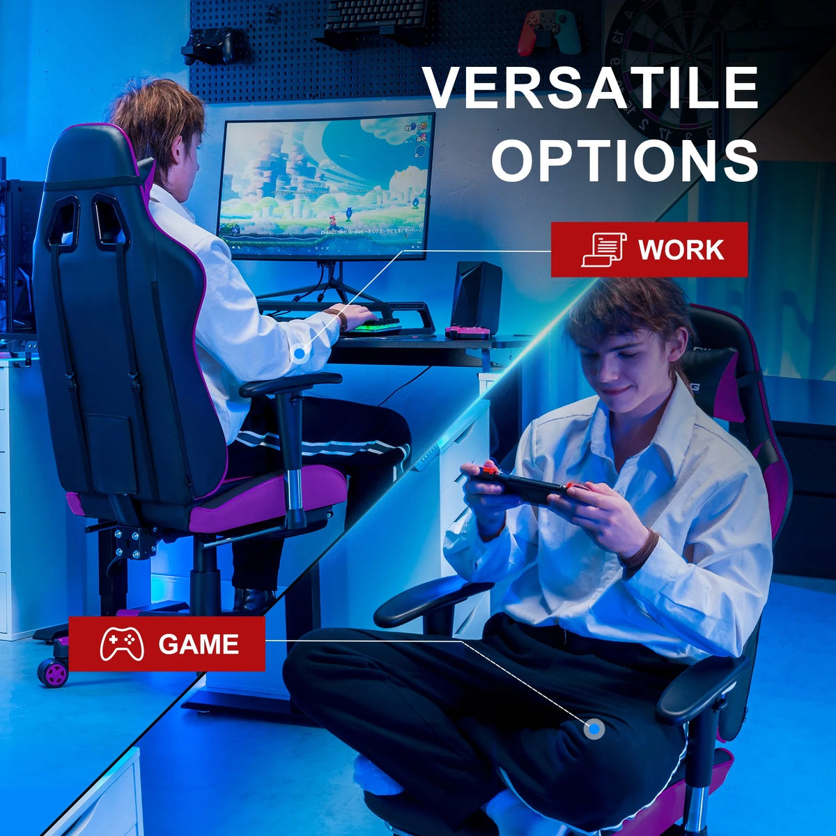 GTRACING Gaming Chair, Ergonomic Office Desk Chair with Lumbar Support, PU Leather, Footrest & Adjustable Headrest, Red - image 23