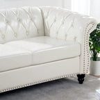 Cream 84.65 Traditional Chesterfield 3-Seater Sofa in PU Leather - image 15