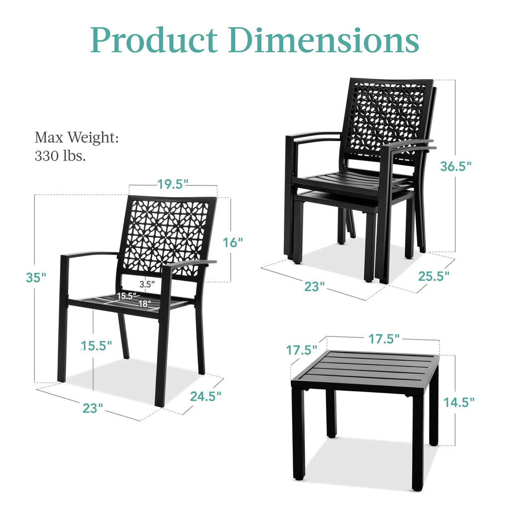 Best Choice Products 3-Piece Stackable Steel Outdoor Conversation Bistro Set, Patio Chat Furniture w/ 2 Chairs, Table- Black - image 15