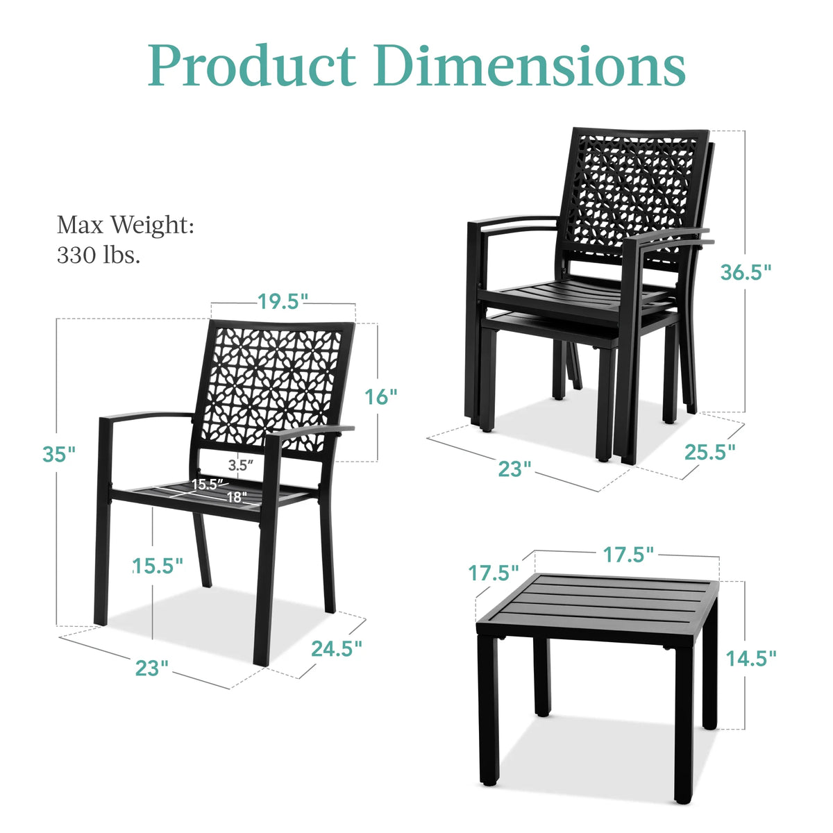 Best Choice Products 3-Piece Stackable Steel Outdoor Conversation Bistro Set, Patio Chat Furniture w/ 2 Chairs, Table- Black - image 15
