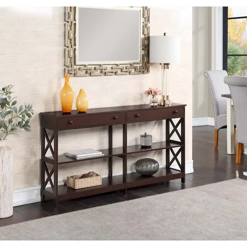 Oxford 60-Inch Console Table with Shelves and 2 Drawers by Convenience Concepts - image 9