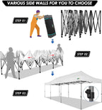 COBIZI 10x20 Heavy Duty Pop up Canopy Tent with 6 sidewalls Easy Up Commercial Outdoor Canopy Wedding Party Tents for Parties All Season Wind & Waterproof Gazebo with Roller Bag,Black(Frame Thickened) - image 91
