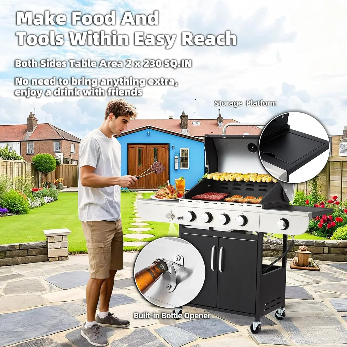 Upgraded 4 Burner BBQ Propane Gas Grill with Cast Iron Grates & Side Stove, 44,000 BTU Stainless Steel Burner Barbecue Grill for Patio, Camping, Outdoor Cooking. - image 21