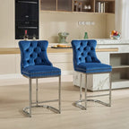Contemporary Set of 2 Bar Stools with Button-Tufted Back and Studded Trim, Chrome Metal Base - Ideal for Dining Room, Living Room, and Bedroom - image 21
