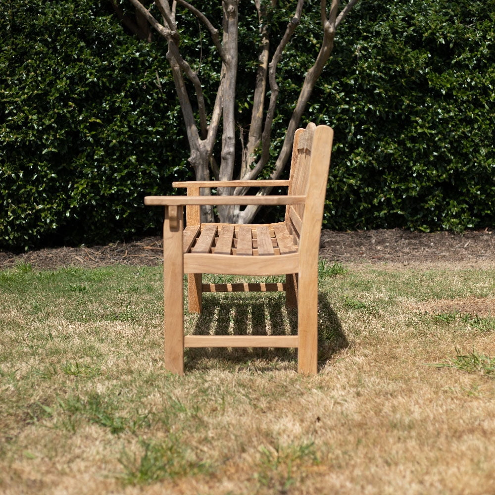 Ash & Ember Hawthorne Grade A Teak 53" Bench, Seats 2 People Comfortably, Weather Resistant Indoor Outdoor Solid Wood Patio Furniture with Tightly Spaced Slats, Bowed Back, Armrests - image 4