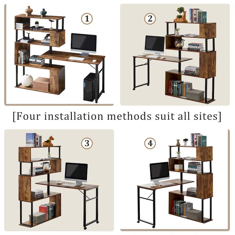 Modern Computer Desk with 5-Tier Shelves – Space-Saving Rotatable Workstation - image 15
