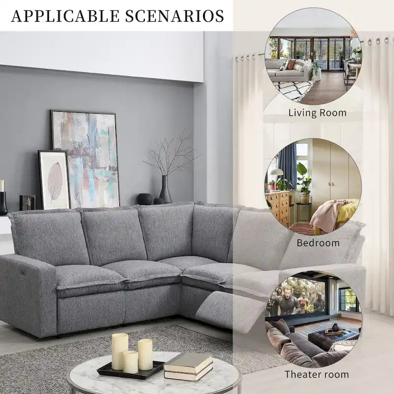 Linen Upholstered Power Recliner L-Shaped Sectional Sofa with USB Port - Soft Home Theater Seating for Living Room - image 17