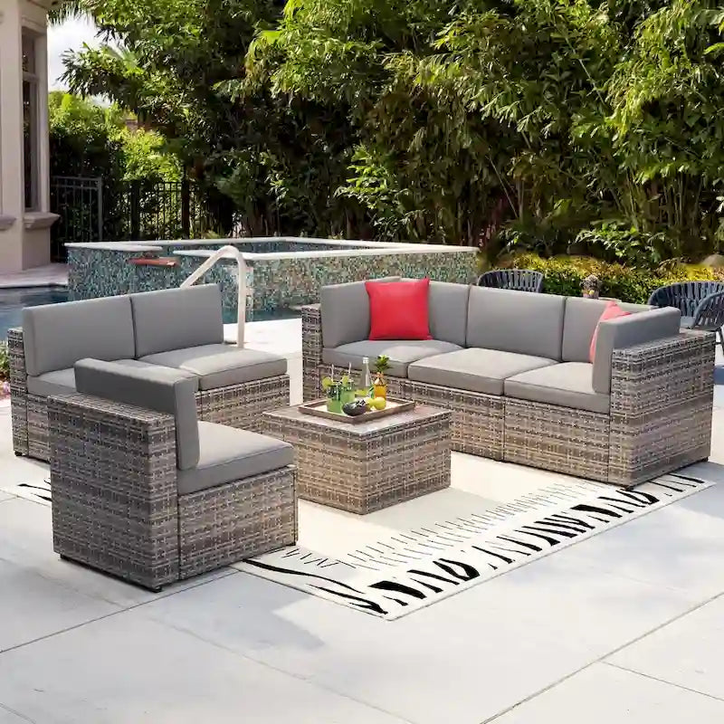 7 Pieces Outdoor Patio Furniture Sets Wicker Sectional Sofa PE Rattan Conversation Sets with Cushions - image 5