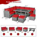 7 Pcs Rattan Patio Dining Furniture Sectional Sofa Set with Dining Table, Ottomans & Cushions - image 21