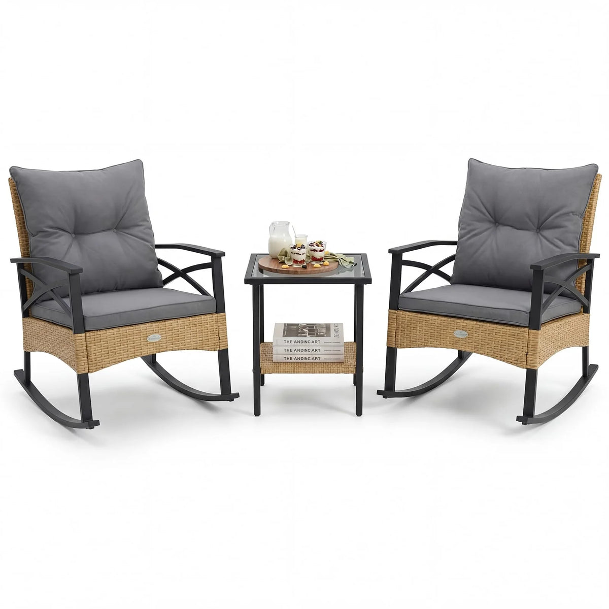 Tangkula 3 Pieces Outdoor Rocking Chairs Set for Garden - image 1