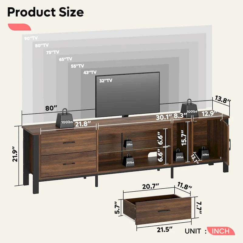 Contemporary 80-Inch TV Stand for 75/80/85 Inch TVs with 2 Drawers - image 25