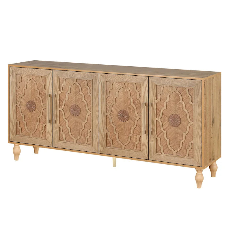 Large Floral Carved Storage Cabinet - Sideboard Buffet - image 7