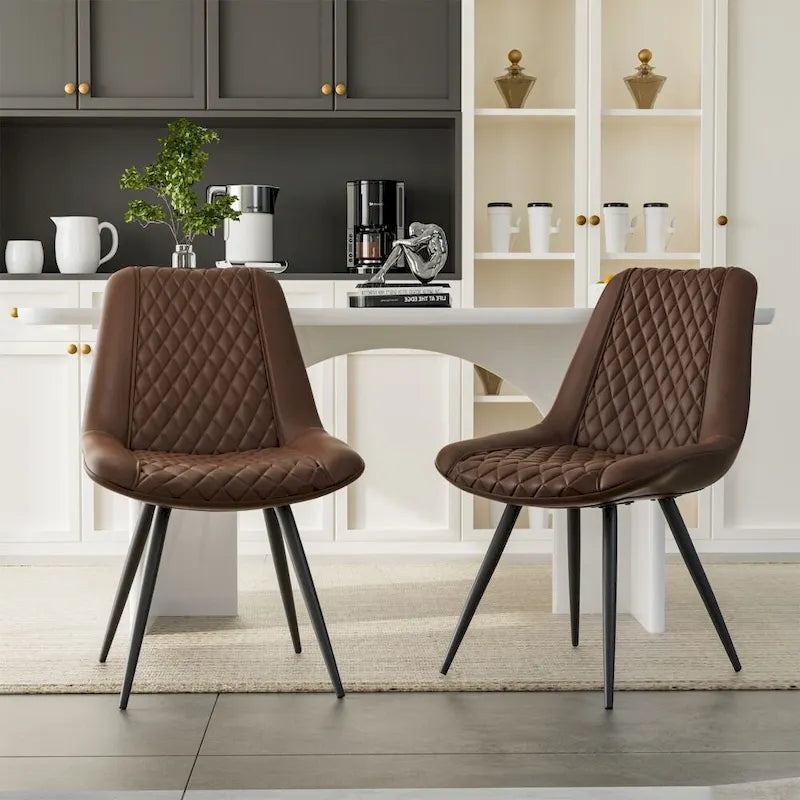 Set of 2 Leather Dining Chairs with Metal Legs - image 6