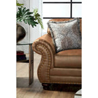 Roundhill Furniture Leinster Brown Fabric Sofa and Loveseat with Nailhead Trim - image 7