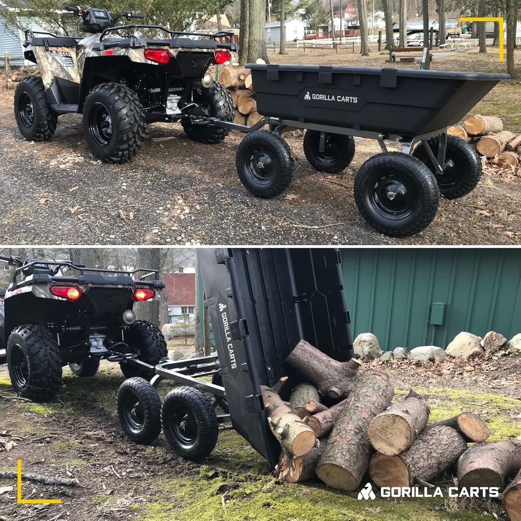 Heavy Duty Poly Utility Dump Wagon Garden Cart w/Pneumatic Tires, 6 Cu Ft - 1200 lb Capacity Outdoor Wheelbarrow for Yard, Landscaping & Gardening, Lawn Tractor or ATV Towable-Gorilla Carts - image 47