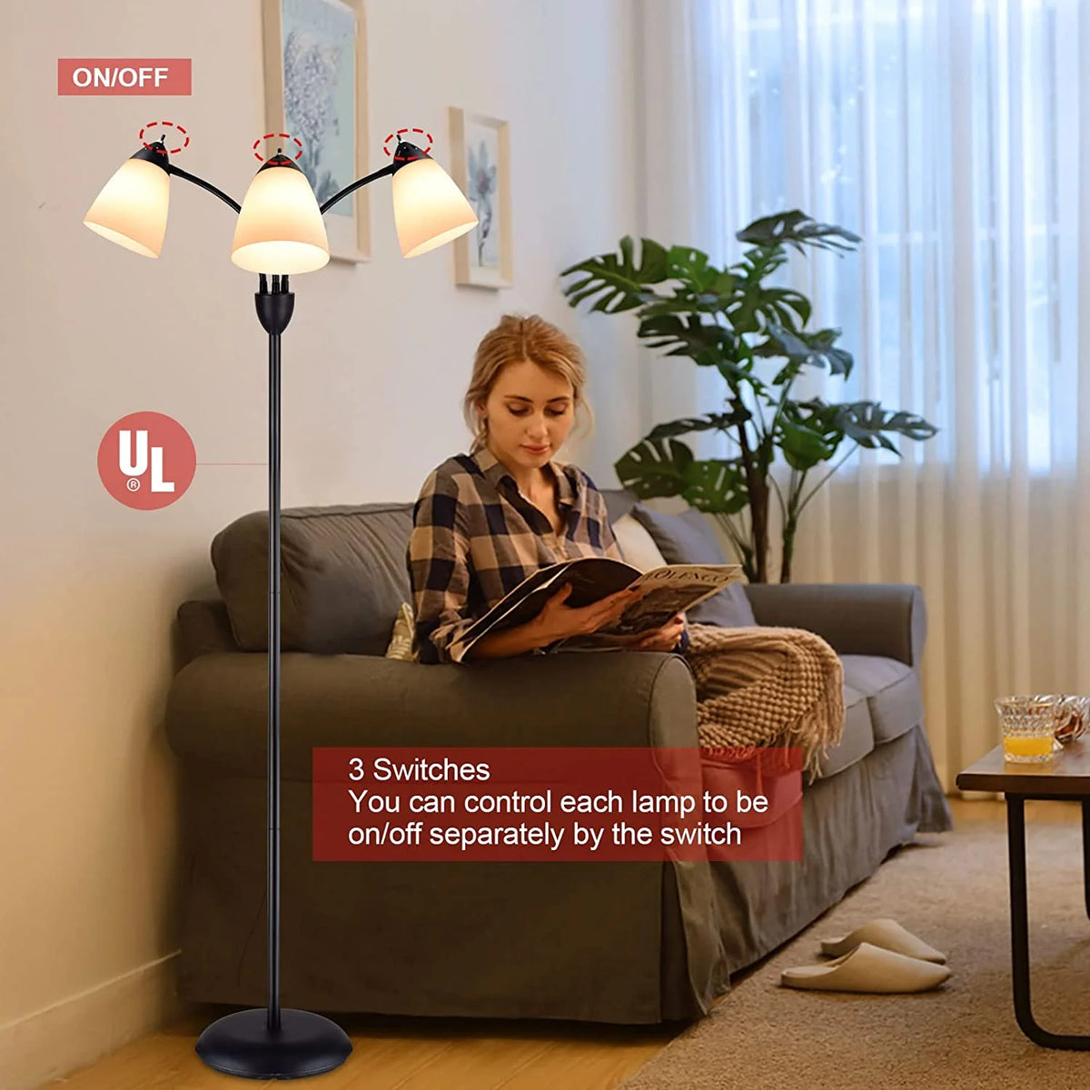 DINGLILIGHTING Floor Lamp Tall for Room: Flexible Gooseneck Floor Lamps Standing for Bedroom Home Office - Modern Floor Lights 5 - Light - image 9