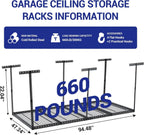 Pinypikaka 4'x8' Overhead Garage Storage Rack, 22"-40" Height Adjustable Ceiling Storage Rack 660lbs Weight Capacity - image 4