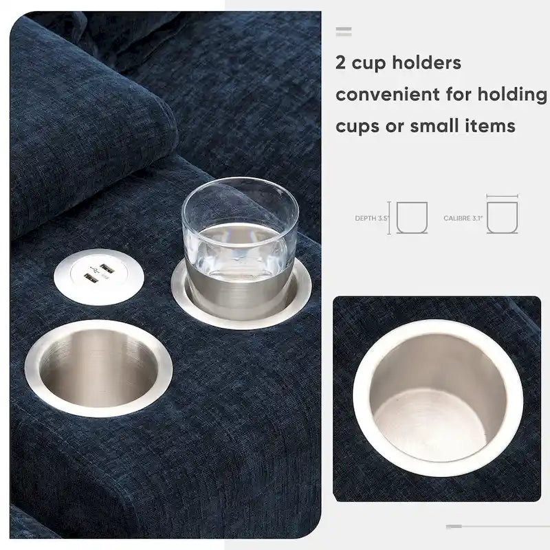 123*55 Contemporary U-Shaped Sofa with Console, Cup Holders, USB Ports, Upholstered Sleeper Couch Set with Chaise - image 11